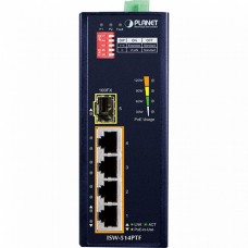 ISW-514PTF Коммутатор PLANET IP30 4-Port/TP + 1-Port Fiber(SFP) POE
