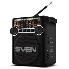 SV-017125 АС SVEN SRP-355, черный (3 Вт, FM/AM/SW, USB, SD/microSD, фонарь, встроенный аккумулятор)